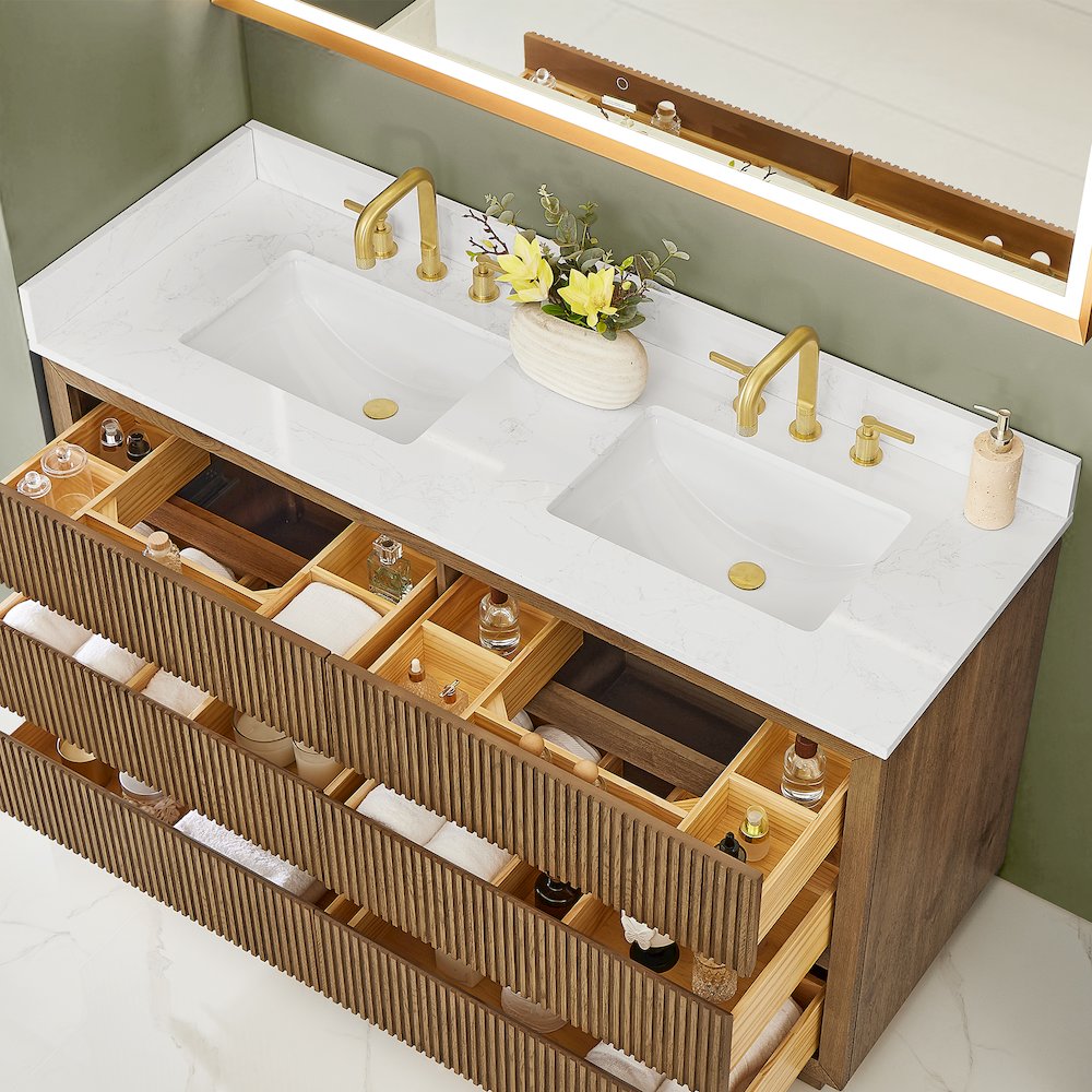 Navan 60" Double Bathroom Vanity in Weathered Brown. Picture 5