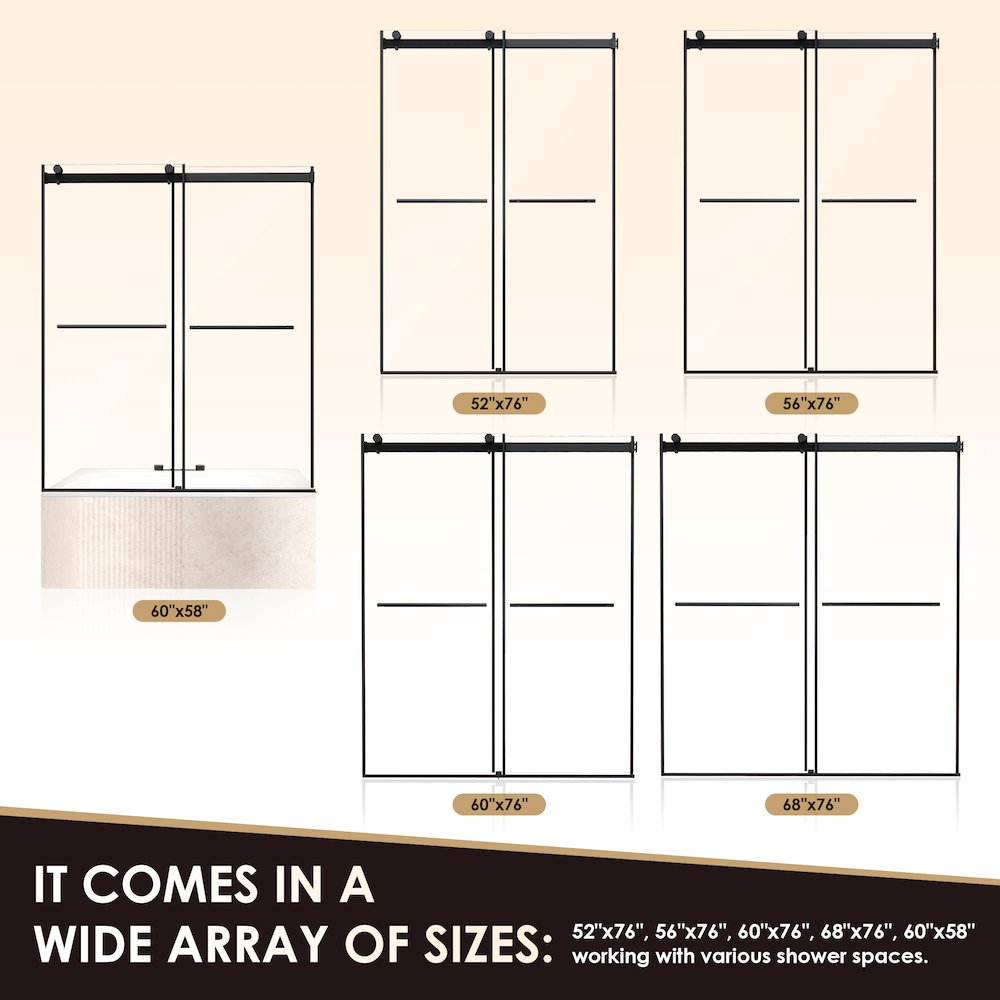 Frameless Exposed Roller Shower Door in Matte Black with Clear Glass. Picture 14