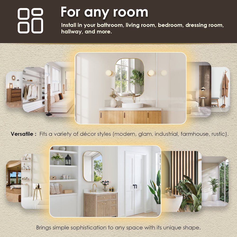 24x32" Rectangular Aluminum Framed in Brushed Gold Modern Bathroom Wall Mirror. Picture 14