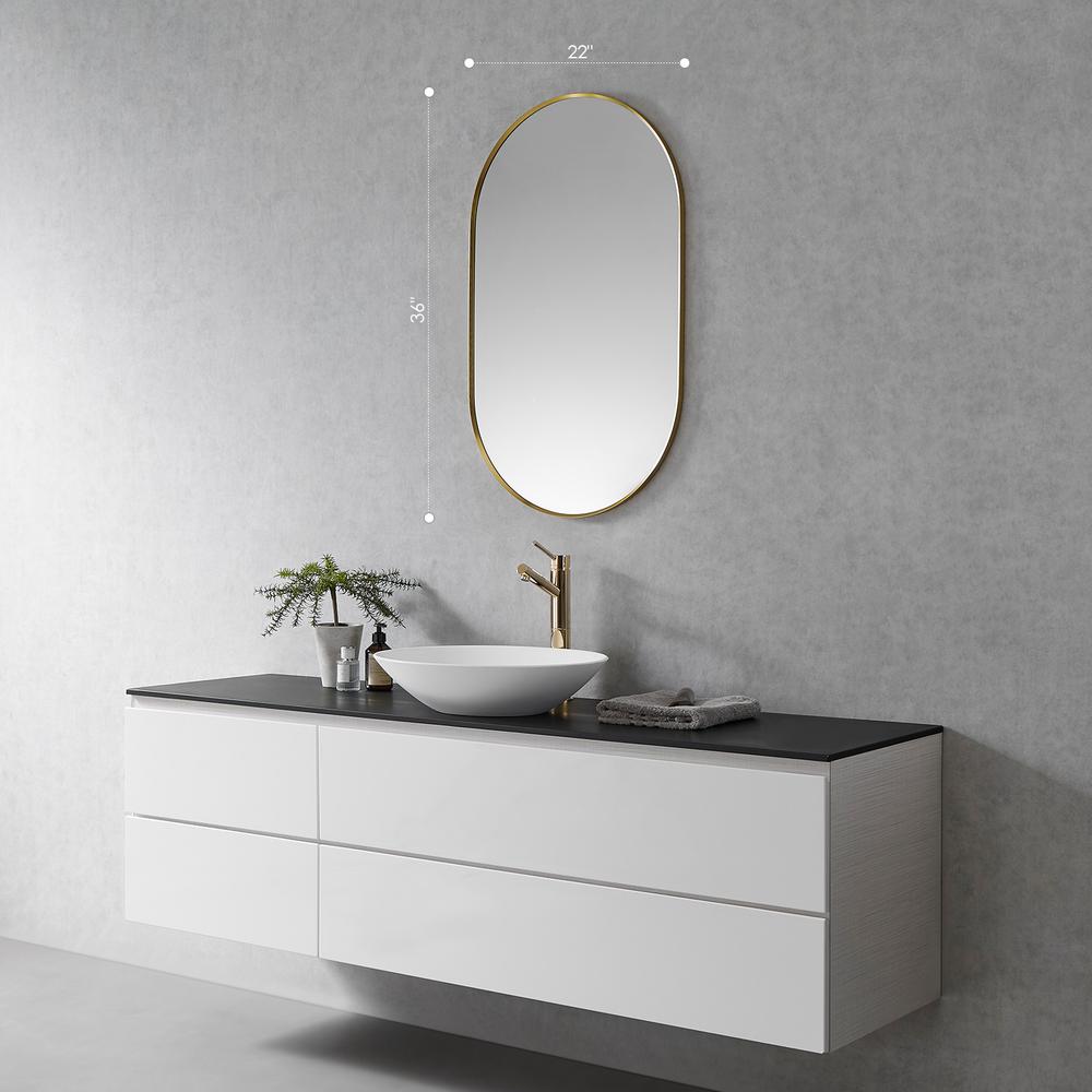 Ispra 36" Oval Bathroom/Vanity Brushed Gold Aluminum Framed Wall Mirror. Picture 3
