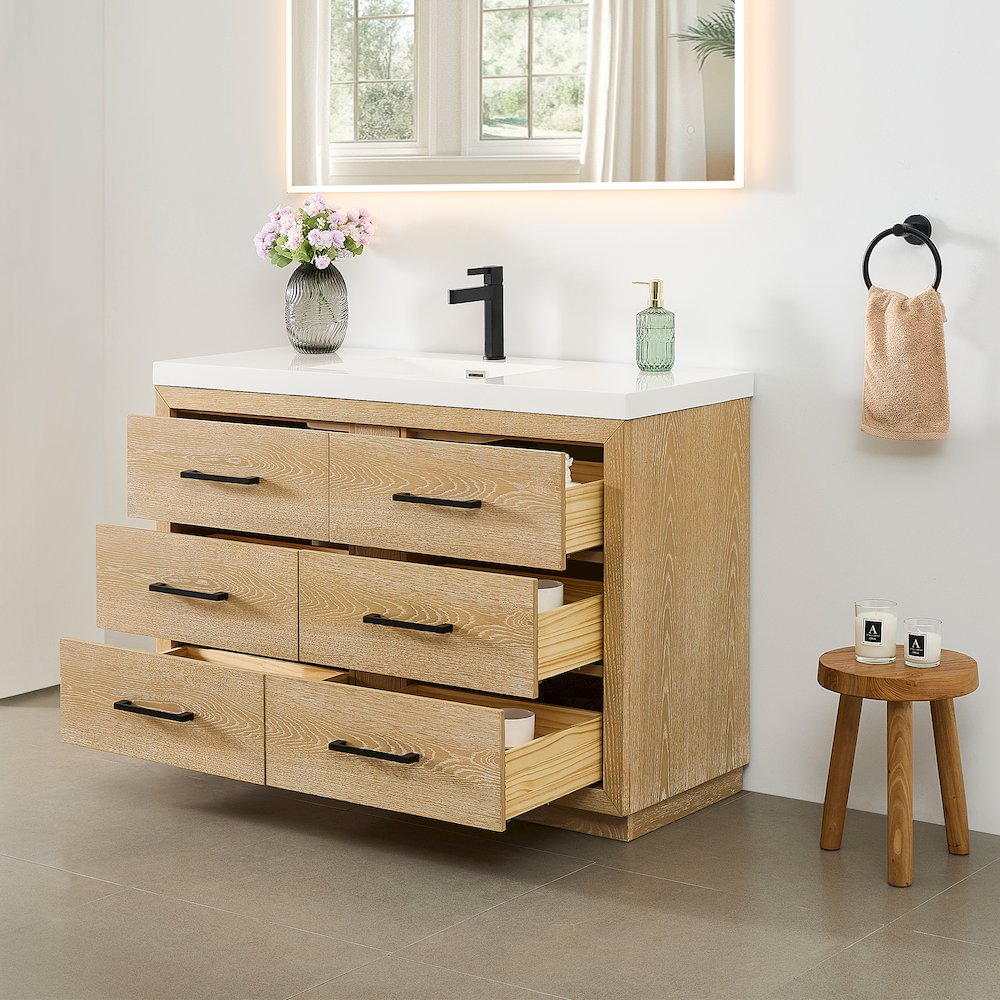 48" Single Bathroom Vanity in White Oak with White Artificial Drop-in Sink. Picture 4
