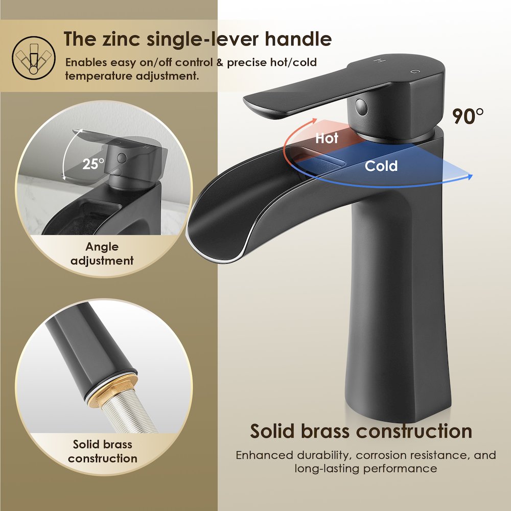 Single Hole Single-Handle Waterfall Bathroom Faucet in Matte Black. Picture 9