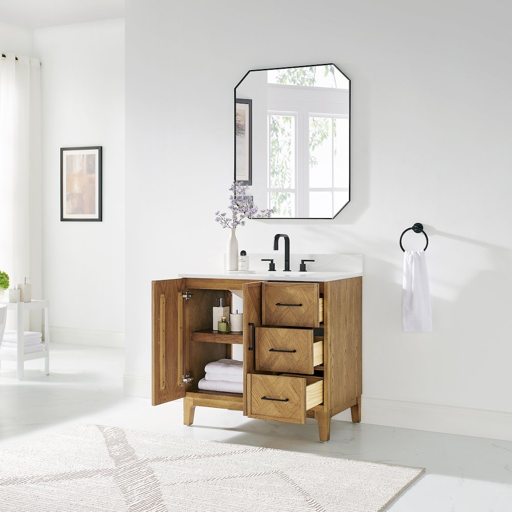 Clara 36" Single Bathroom Vanity in Weathered Brown. Picture 4