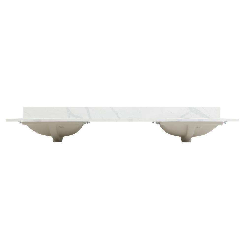 Arbios 72. in Quartz Stone Vanity Top in Calacatta White with White Sink. Picture 2