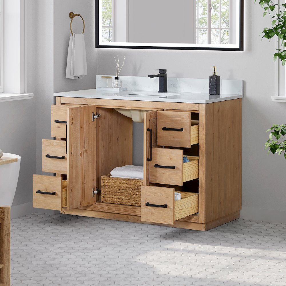 48" Single Bathroom Vanity with Grain White Countertop without Mirror. Picture 3