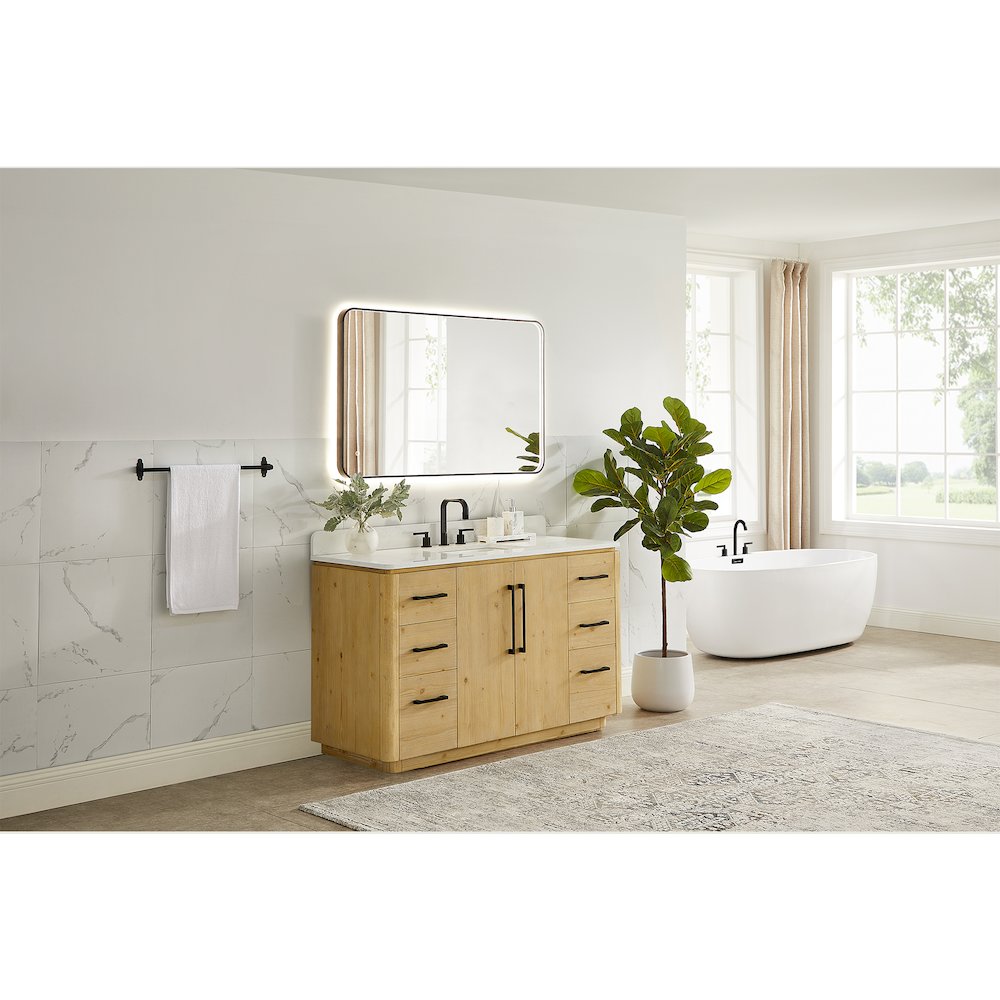 54" Single Bathroom Vanity in Nature Brown with Grain White. Picture 15