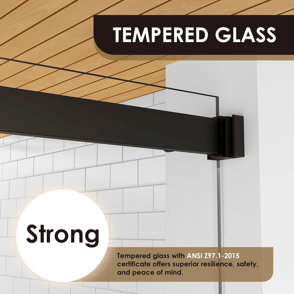 By Pass Frameless Shower Door in Matte Black with Clear Glass. Picture 12