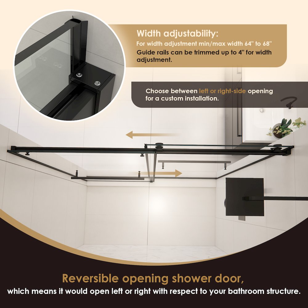 Frameless Exposed Roller Shower Door in Matte Black with Clear Glass. Picture 10
