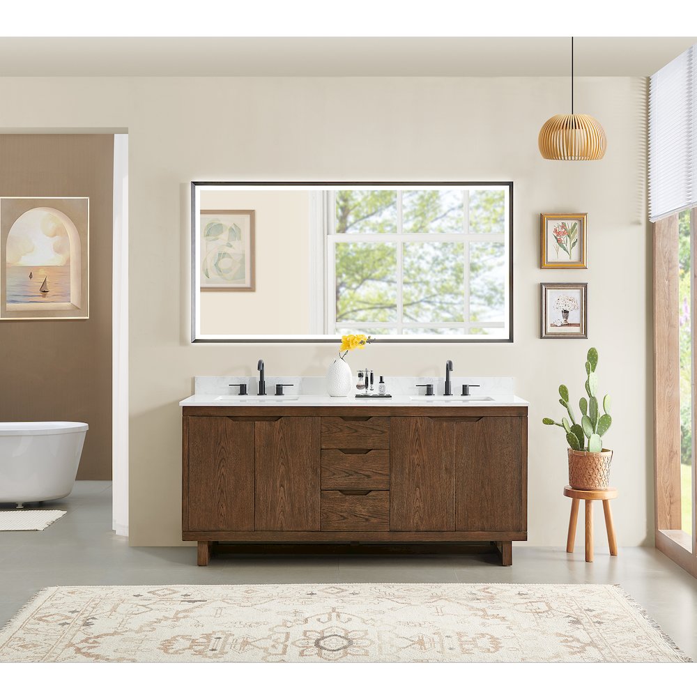 72" Double Bathroom Vanity in Brown Brushed Oak with Grain White. Picture 13