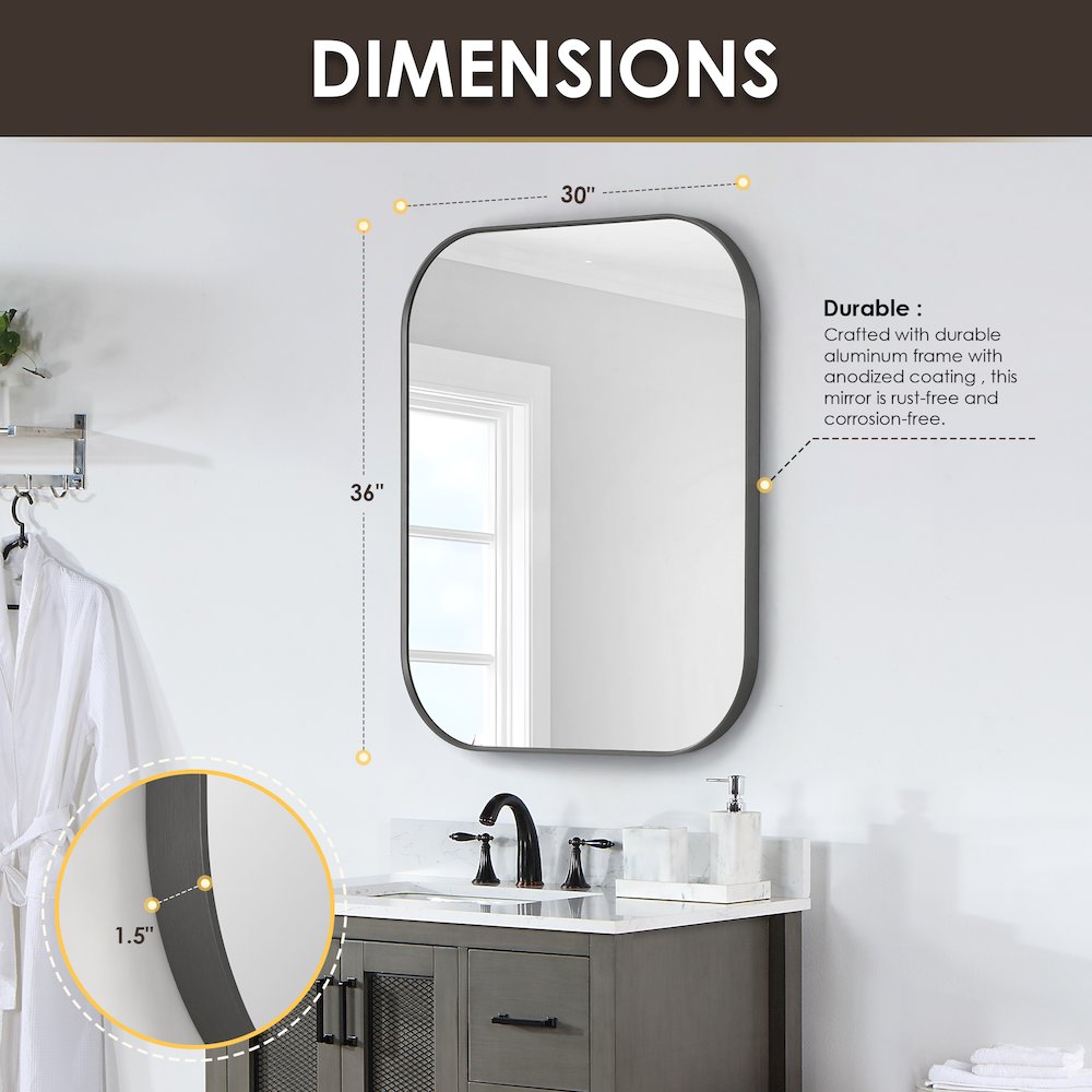 36x30" Rectangular Aluminum Framed in Gunmetal Modern Bathroom Wall Mirror. Picture 12