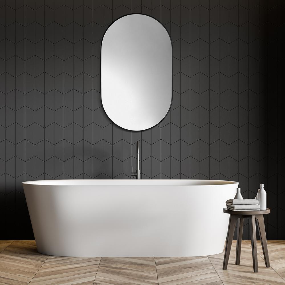 Ispra 36" Oval Bathroom/Vanity Matt Black Aluminum Framed Wall Mirror. Picture 9