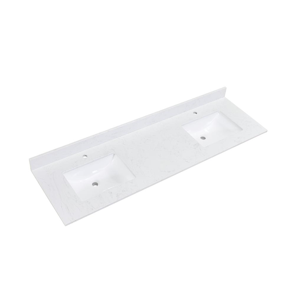 72 in. Composite Stone Vanity Top in Aosta White with White Sink. Picture 2