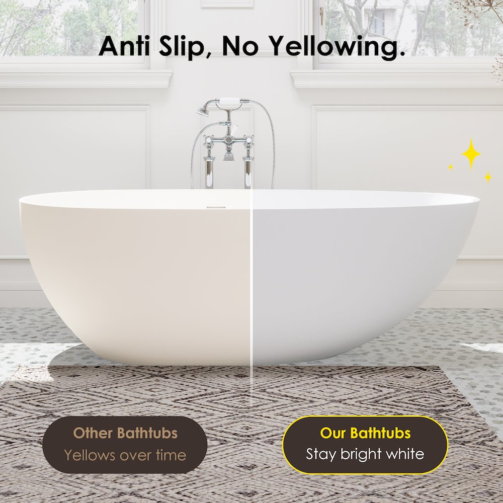 67" x 34" Solid Surface Soaking Bathtub and Integrated Overflow. Picture 16