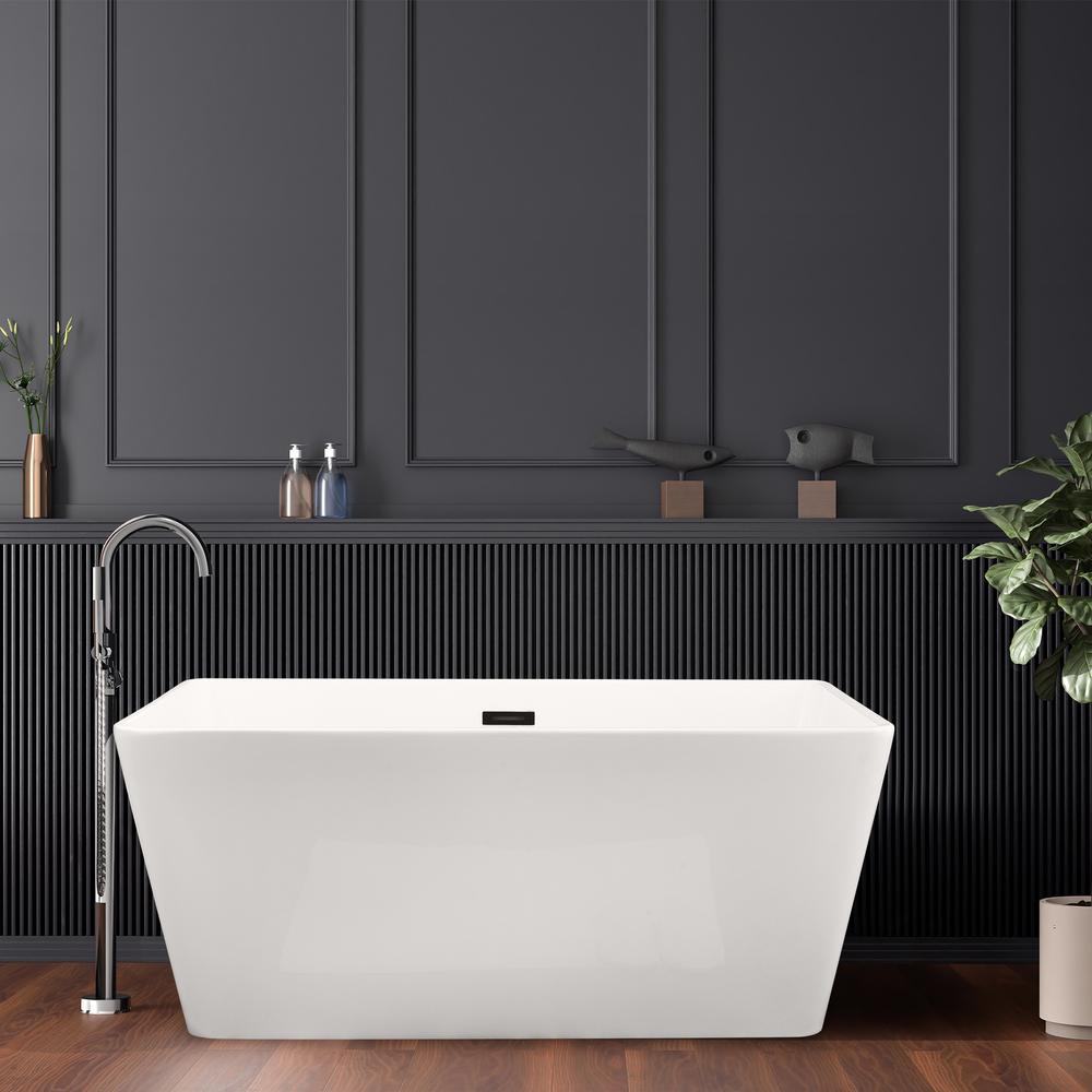 Regina 51" x 28" Flatbottom Freestanding Acrylic Soaking Bathtub in Glossy White. Picture 10
