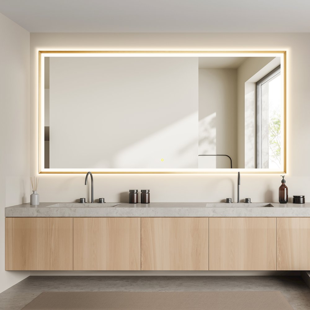 84"x42" Rectangular Wall Mirror in Brushed Gold Aluminum Framed. Picture 5
