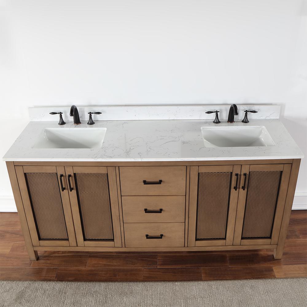 72" Double Bathroom Vanity Set in Brown Pine without Mirror. Picture 6