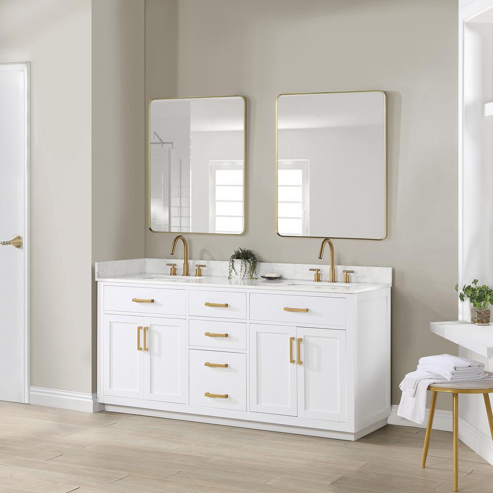 72" Double Bathroom Vanity in White with Mirror. Picture 6