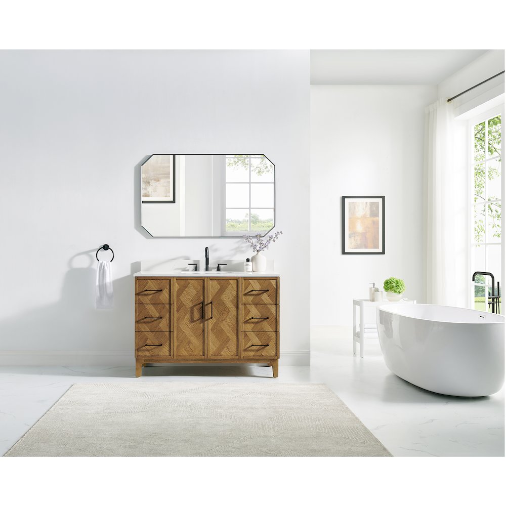 Clara 48" Single Bathroom Vanity in Weathered Brown. Picture 16