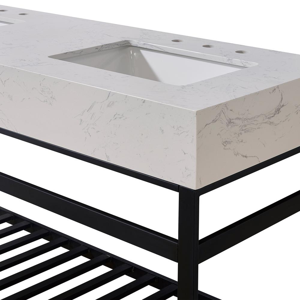 60. in Composite Stone Vanity Top in Aosta White Apron with White Sink. Picture 5