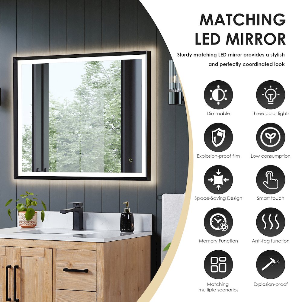 36" Single Bathroom Vanity with Grain White Countertop with Mirror. Picture 6