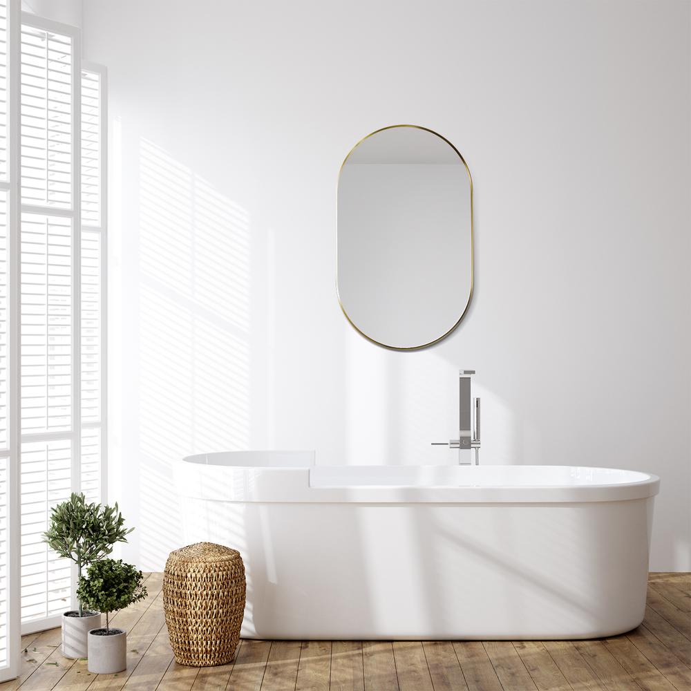 Ispra 36" Oval Bathroom/Vanity Brushed Gold Aluminum Framed Wall Mirror. Picture 8
