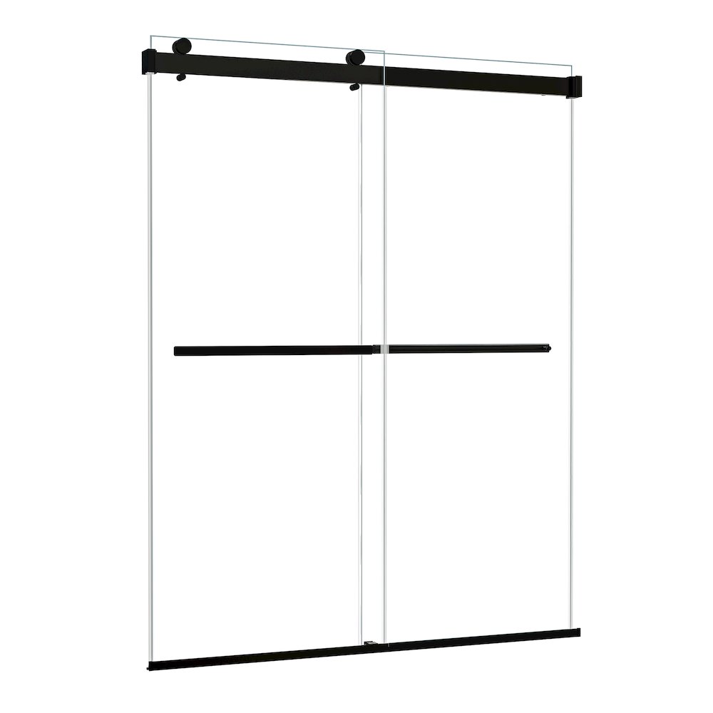 By Pass Frameless Shower Door in Matte Black with Clear Glass. Picture 2