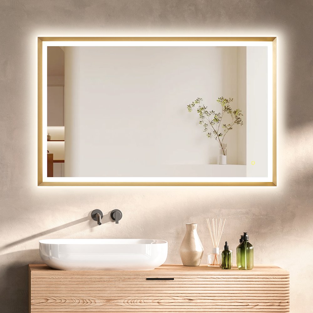 48"x30" Rectangular Wall Mirror in Brushed Gold Aluminum Framed. Picture 5