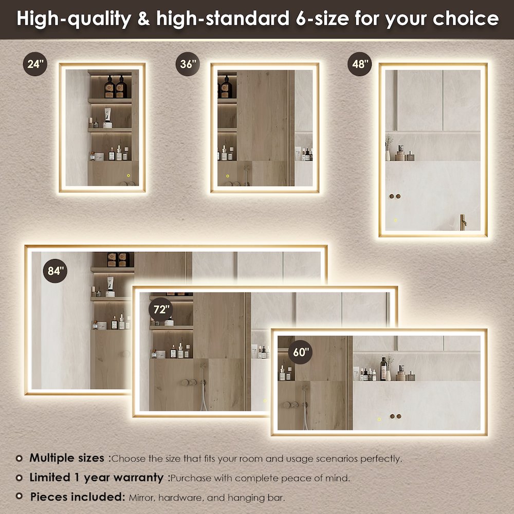 60"x30" Rectangular Wall Mirror in Brushed Gold Aluminum Framed. Picture 18