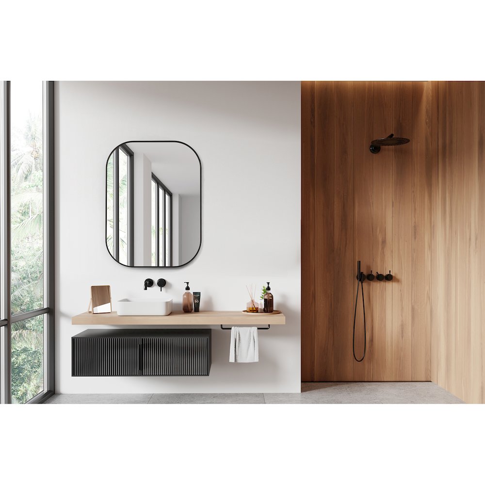 24x32" Rectangular Aluminum Framed in Matte Black Modern Bathroom Wall Mirror. Picture 16