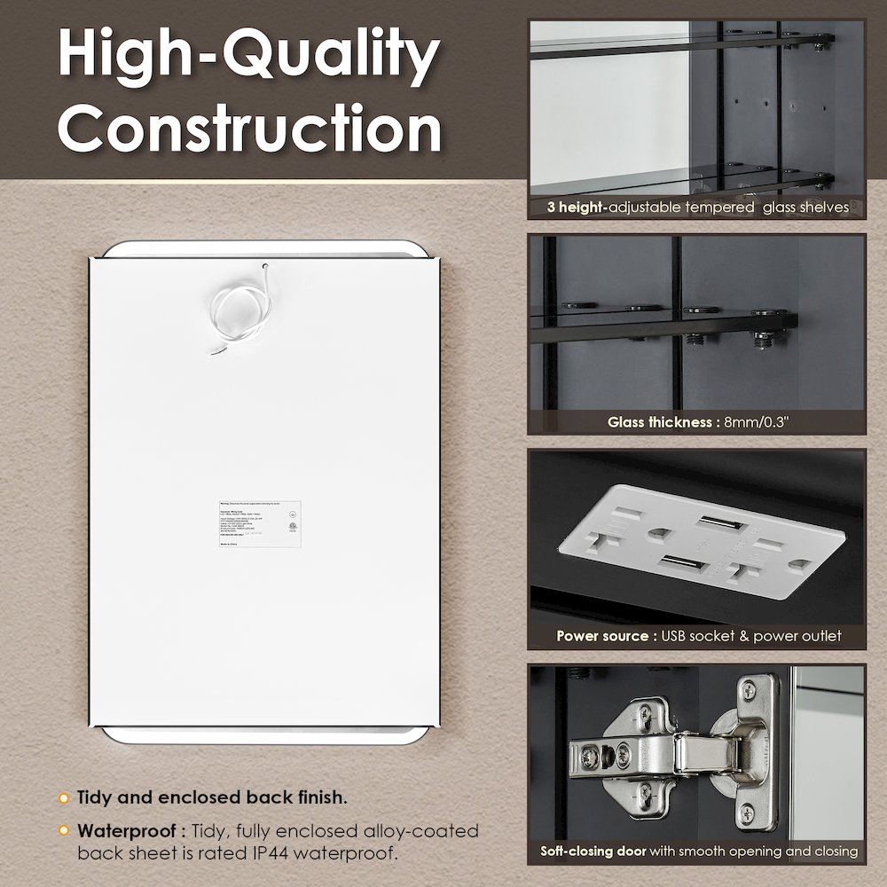 24"x32" Rectangular Bathroom Black Aluminum Mirror Medicine Cabinet. Picture 16