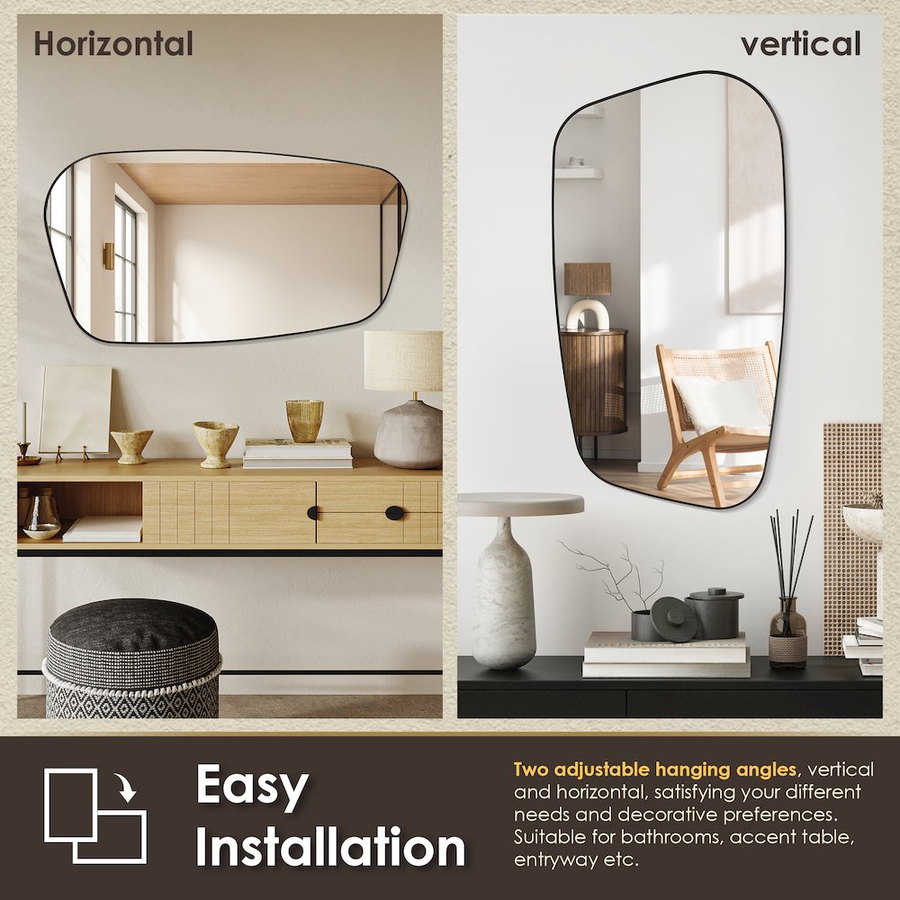 26"x48" Novelty Aluminum Framed in Matte Black Modern Bathroom Wall Mirror. Picture 13