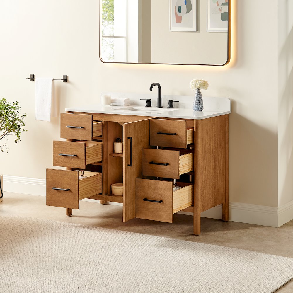 48" Single Bathroom Vanity in Mango Brown with Grain White. Picture 4