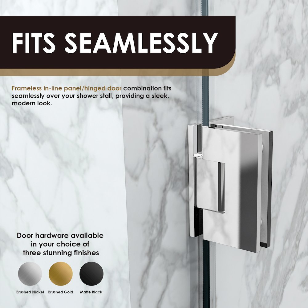 Frameless Hinged Shower Door in Polished Chrome with Clear Glass. Picture 8