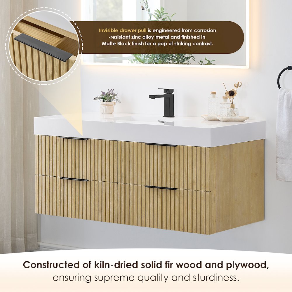 Single Bathroom Vanity in Nature Brown White Artificial Drop-in Sink. Picture 5