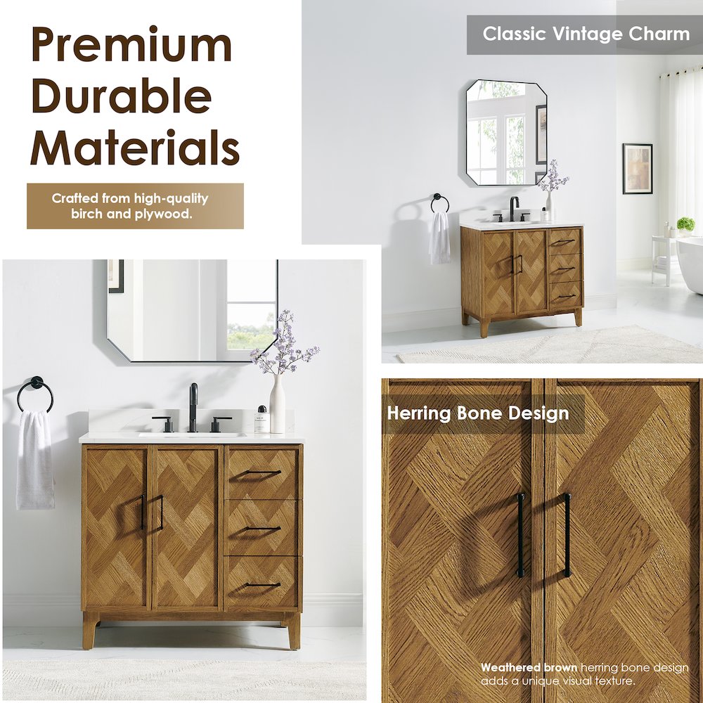 Clara 36" Single Bathroom Vanity in Weathered Brown. Picture 7