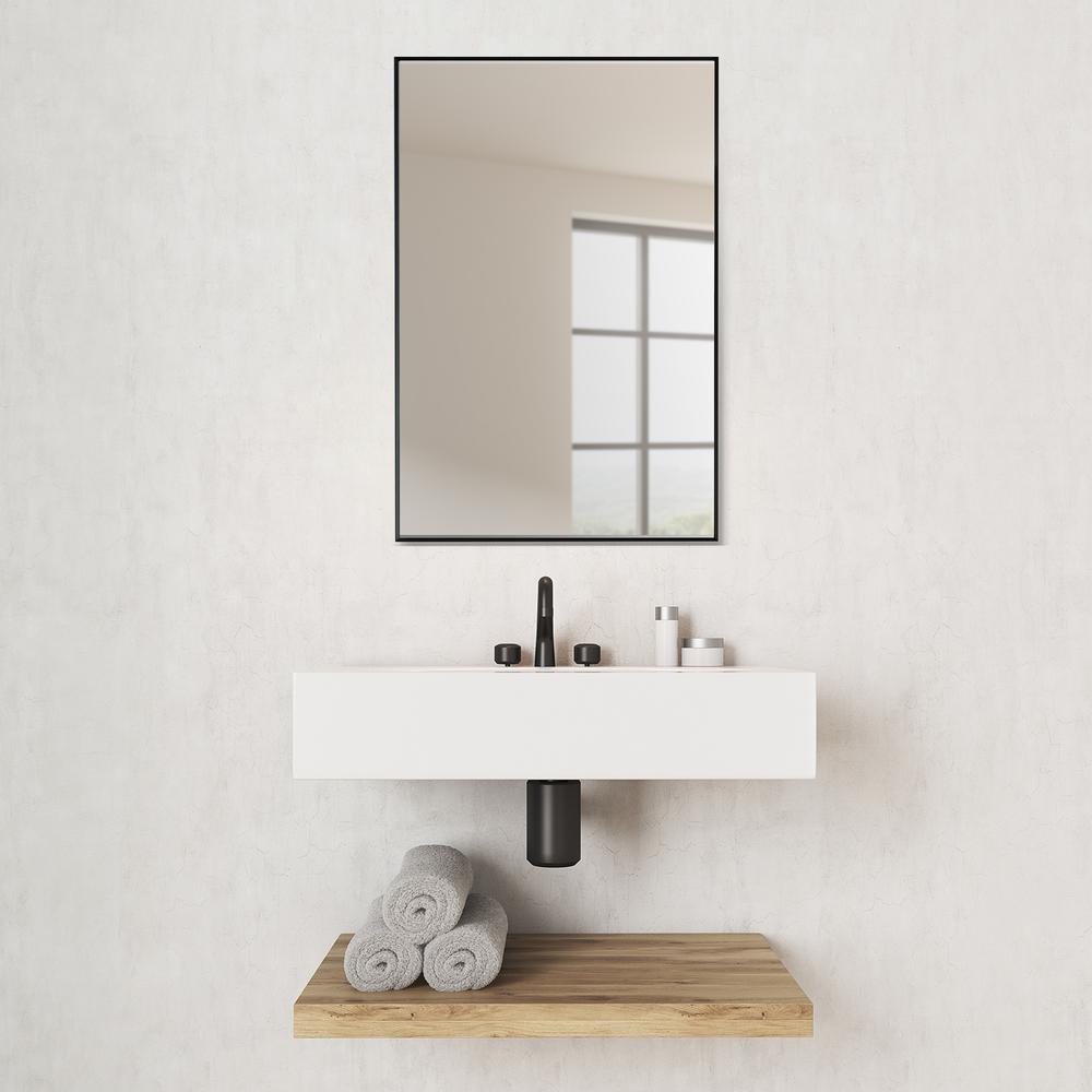Sassi 24" Rectangle Bathroom/Vanity Matt Black Aluminum Framed Wall Mirror. Picture 12