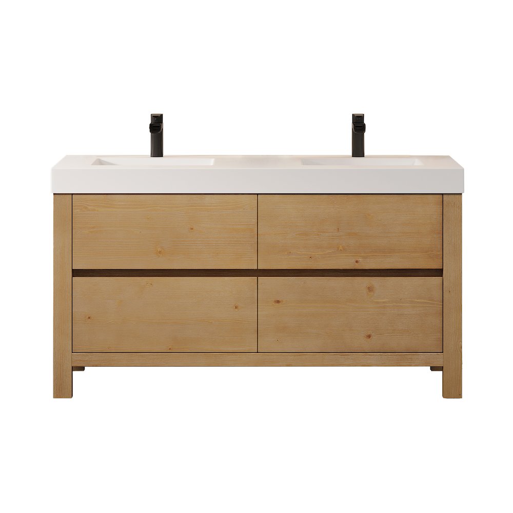 60" Double Bathroom Vanity in with White Artificial Stone Integrated Sink. Picture 1