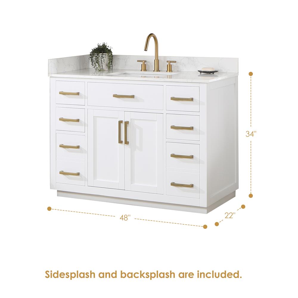 48" Single Bathroom Vanity in White with Mirror. Picture 3