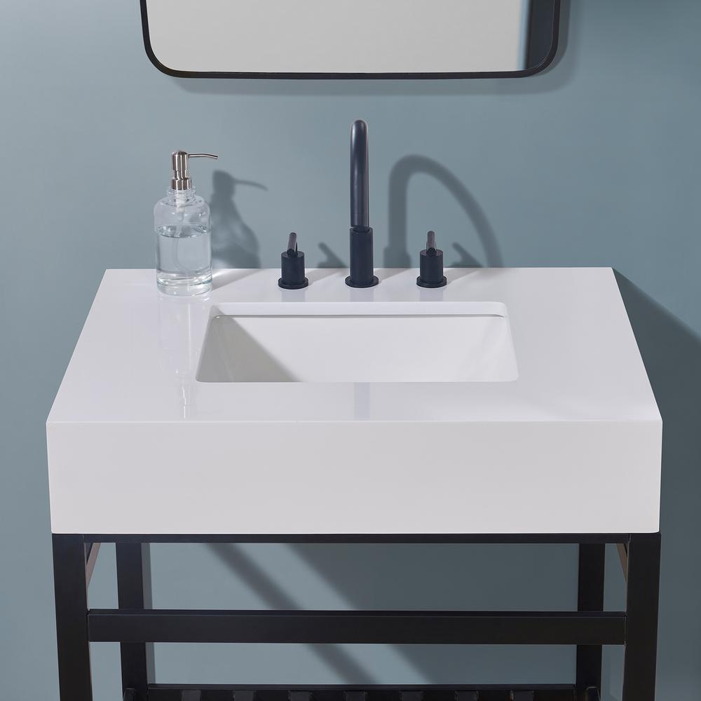 30. in Composite Stone Vanity Top in Snow White Apron with White Sink. Picture 7