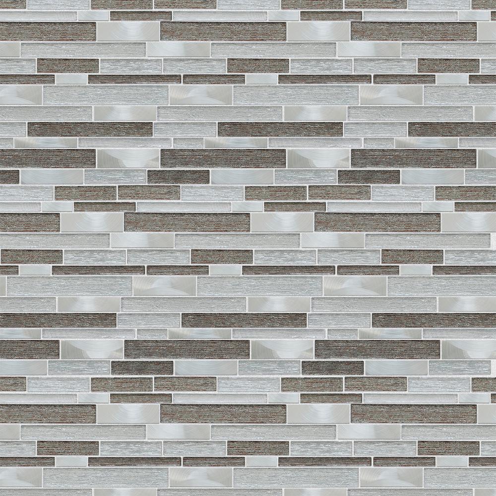 Glena 11.8" x 11.8" Rectangular Laminated Glass Mosaic Mix Aluminum Wall Tile. Picture 5