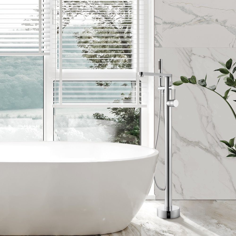 Double Lever Handles Freestanding Floor Mounted Tub Filler. Picture 5