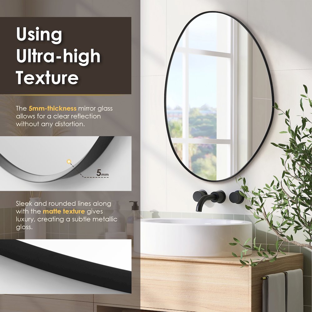 28"x36" Irregular Aluminum Framed in Matte Black Modern Bathroom Wall Mirror. Picture 9