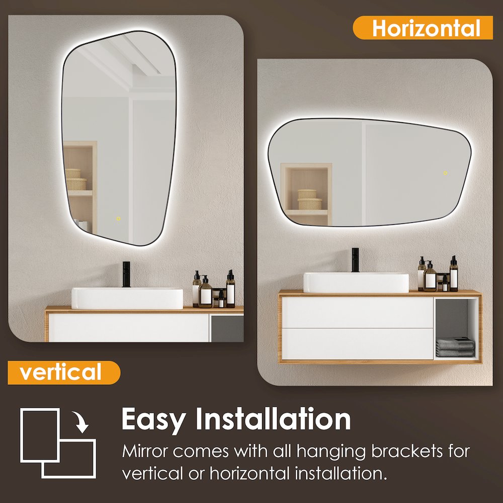 26"x48" Anti-Fog Wall Mirror in Matte Black Aluminum Framed. Picture 10
