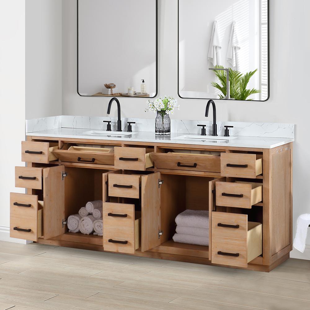 84" Double Bathroom Vanity in Light Brown without Mirror. Picture 7