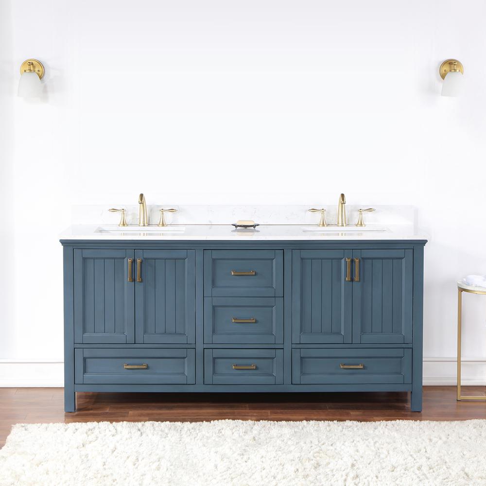 72" Double Bathroom Vanity Set in Classic Blue without Mirror. Picture 3