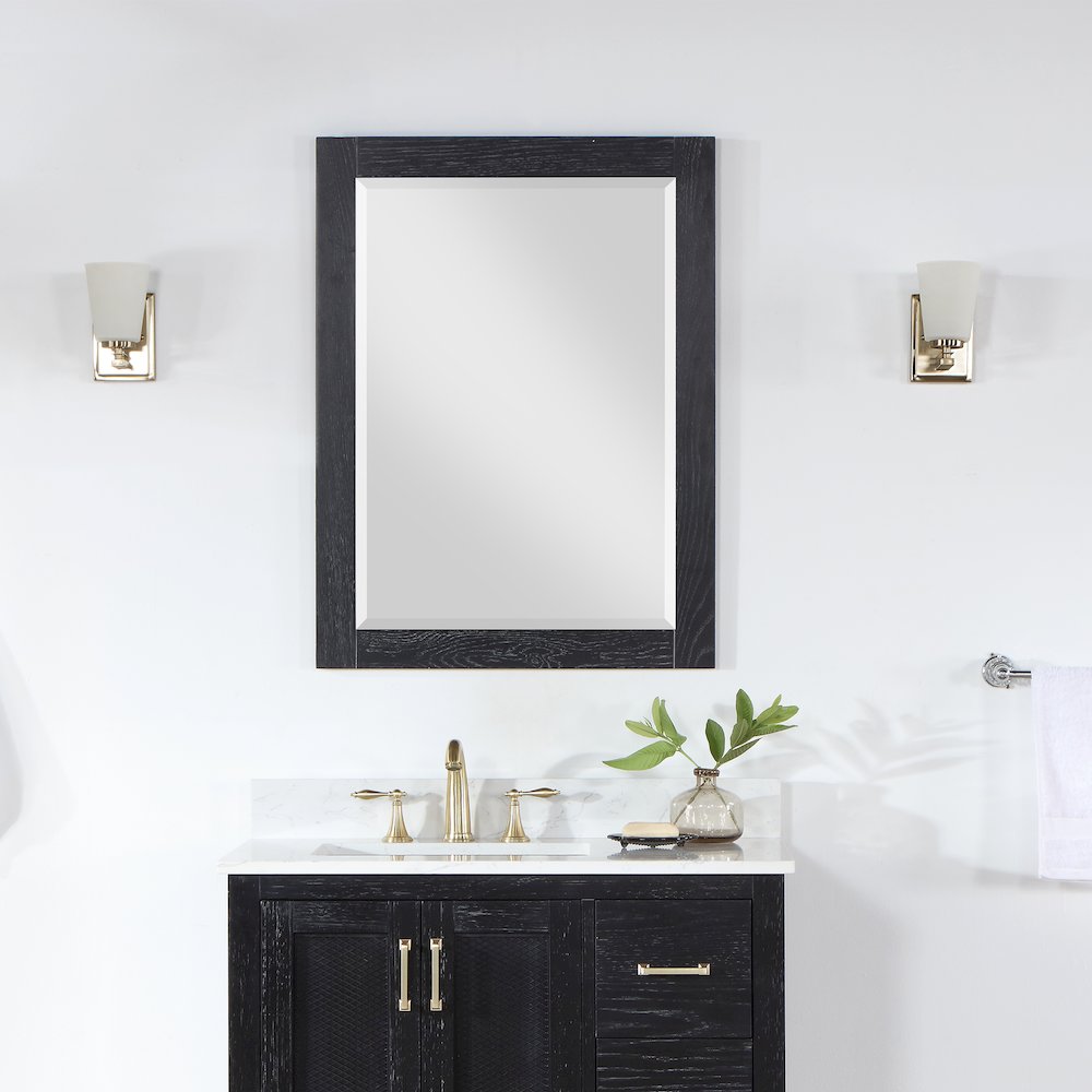 28" Rectangular Bathroom Wood Framed Wall Mirror in Black Oak. Picture 3