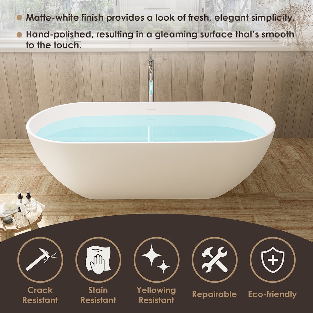 69" x 30" Solid Surface Soaking Bathtub and Integrated Overflow. Picture 16