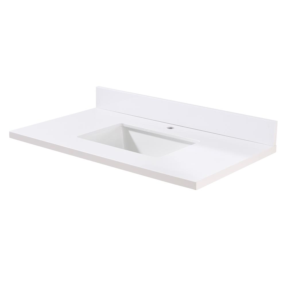 37. in Composite Stone Vanity Top in Snow White with White Sink. Picture 2