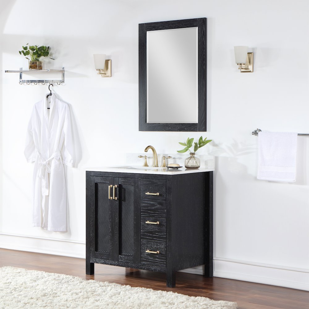 28" Rectangular Bathroom Wood Framed Wall Mirror in Black Oak. Picture 6