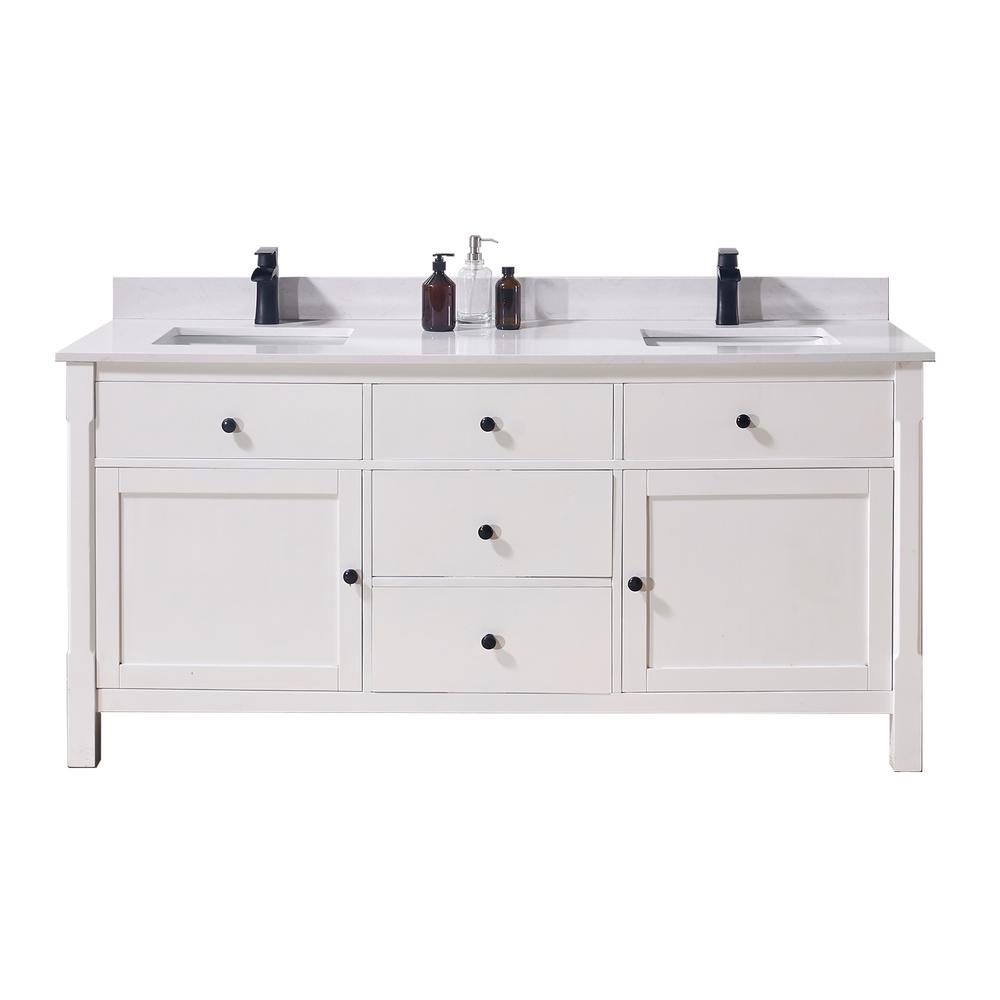 73 in. Composite Stone Vanity Top in Jazz White with White Sink. Picture 4